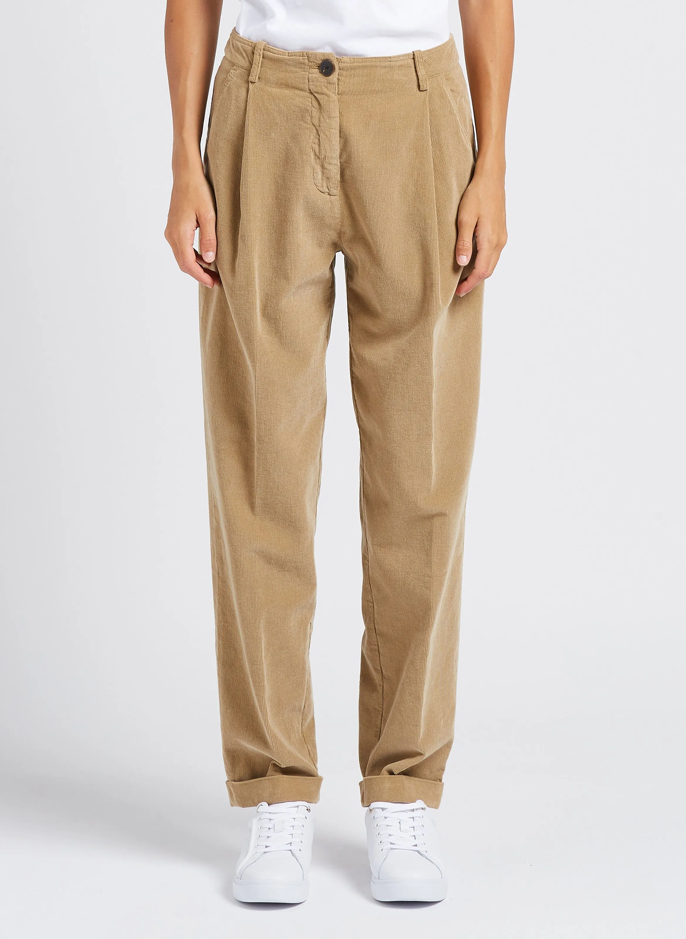 Pantalón tapered de pana de algodón en marron