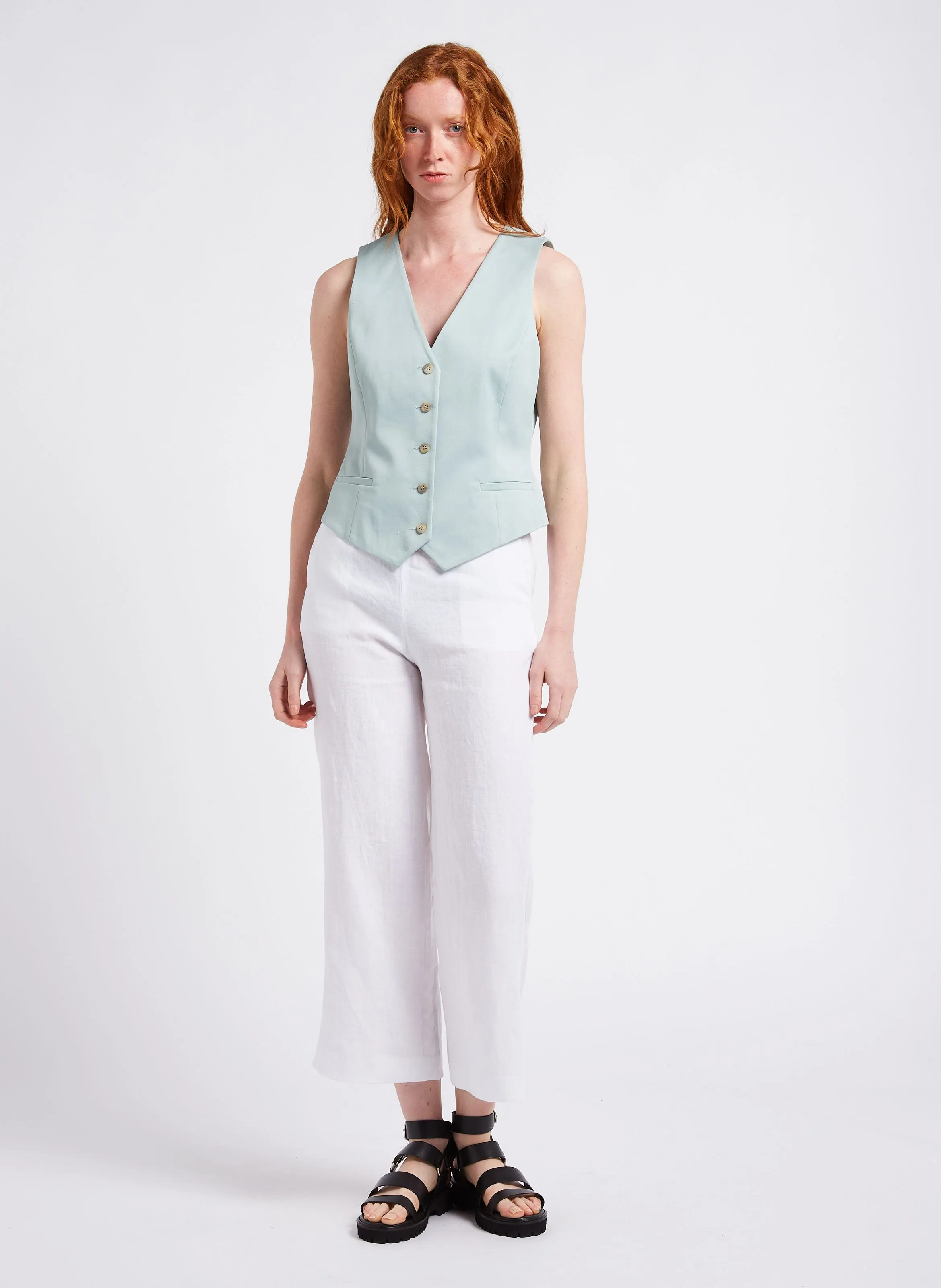 PIO  PANTALóN RECTO DE LINO EN BLANCO