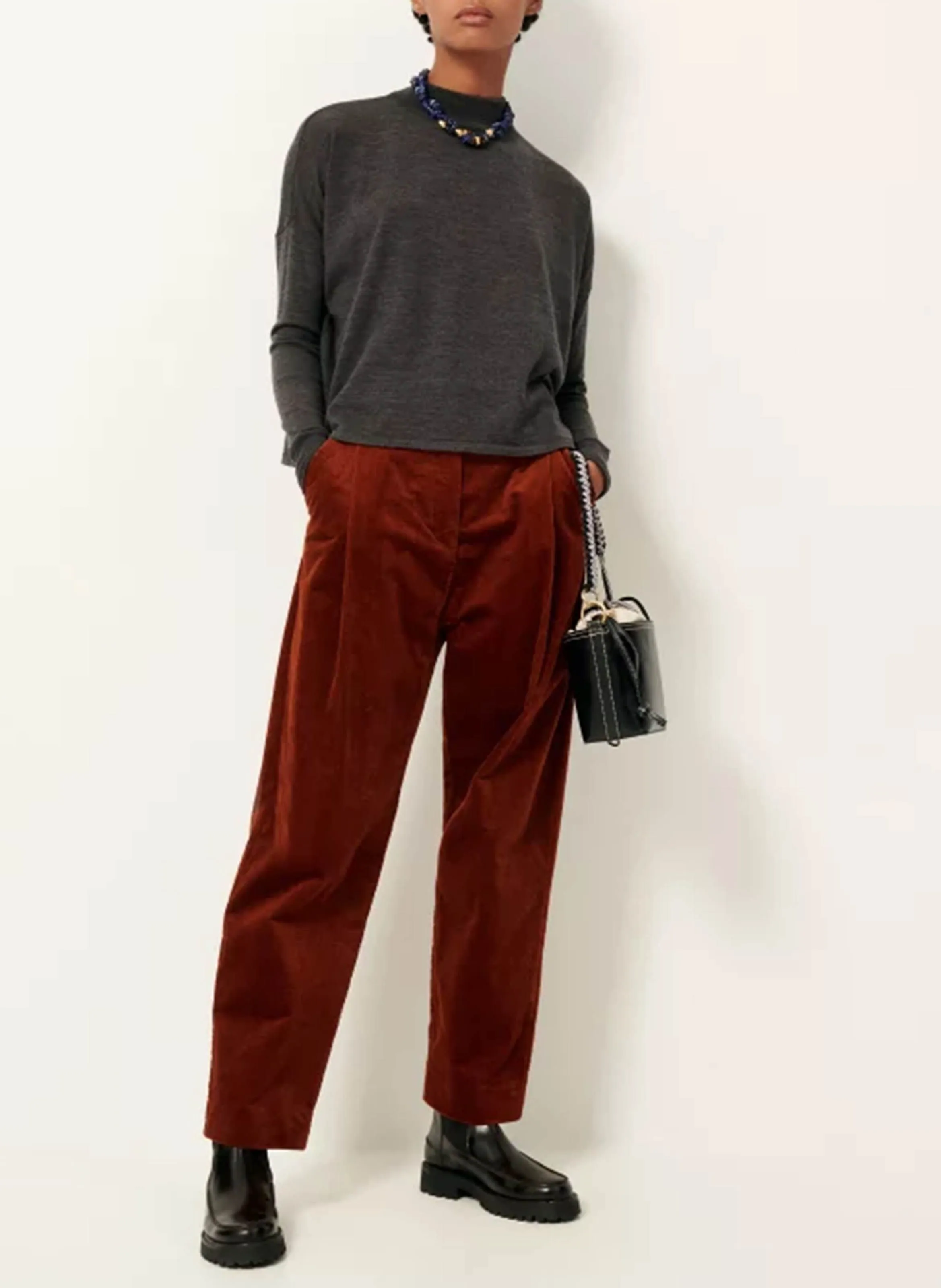 SESSUN SAVILE ROW  PANTALóN DE TALLE ALTO EN ALGODóN MEZCLADO EN MARRON