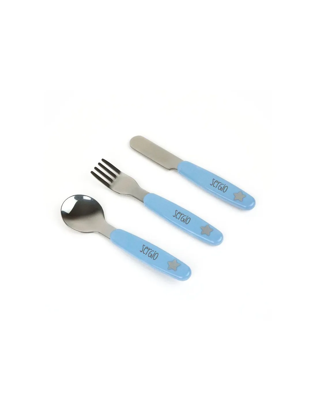 Set de cubiertos acero azul personalizados de Mi Pipo