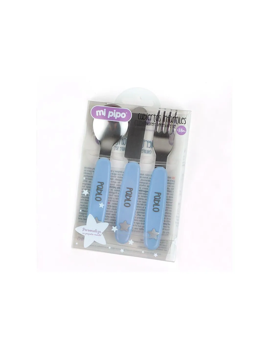 Set de cubiertos acero azul personalizados de Mi Pipo
