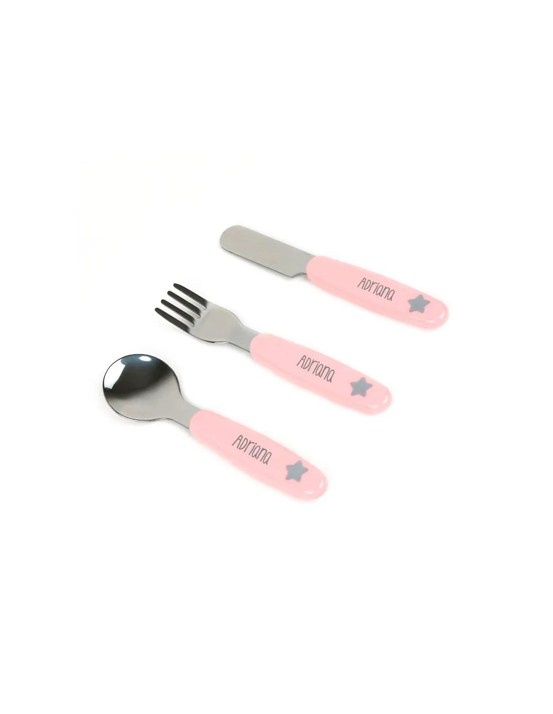 Set de cubiertos acero rosa personalizados de Mi Pipo