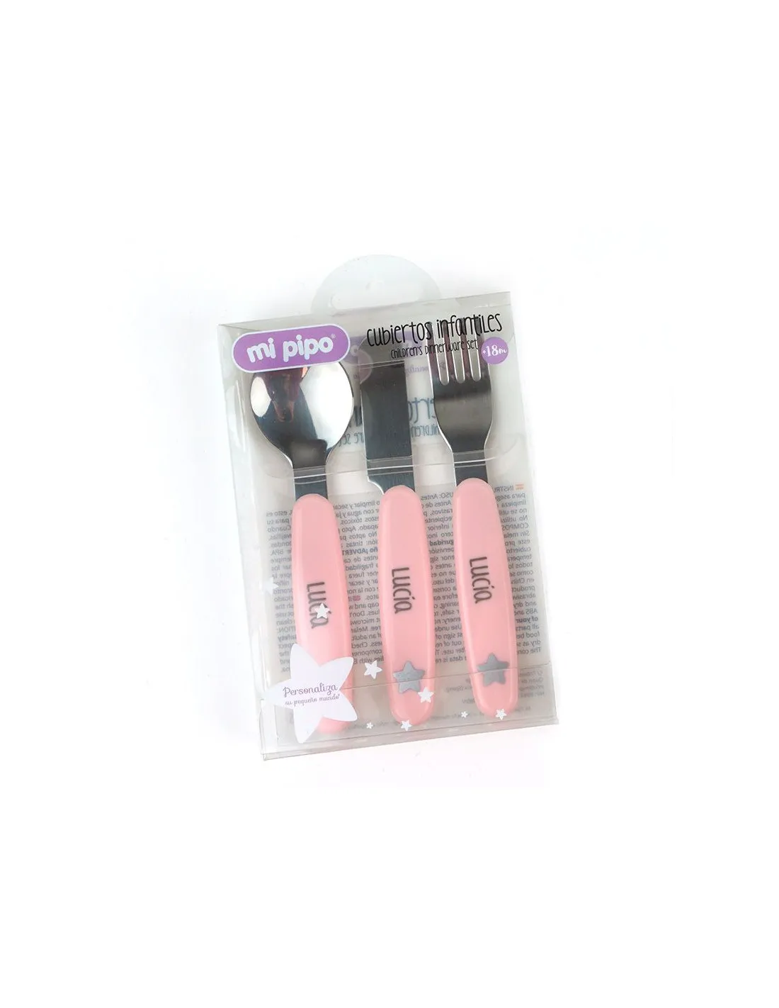 Set de cubiertos acero rosa personalizados de Mi Pipo