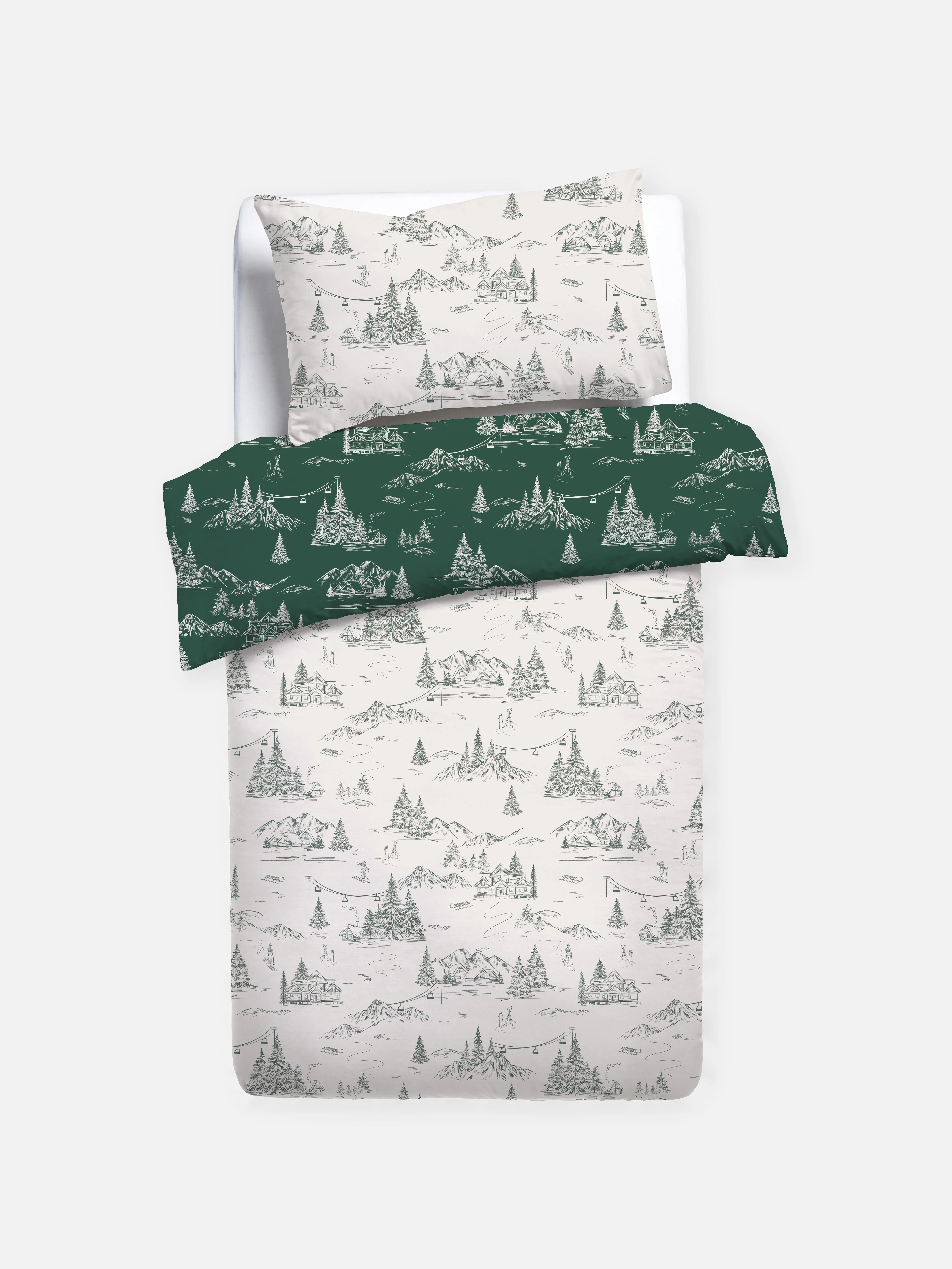 Set de funda nórdica individual con escenas de esquí