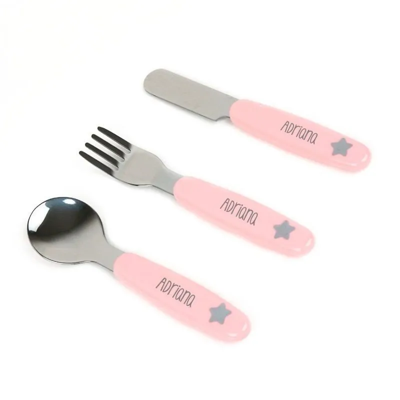 Set vaso y cubiertos bebé rosa