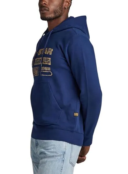 SUDADERA GSTAR DISTRESSED ORIGINALS AZUL HOMBRE