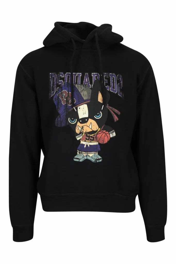 Sudadera negra con capucha y estampado perro baloncesto