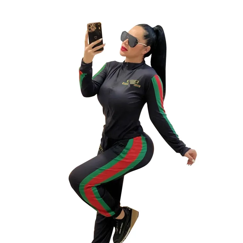 Sweatsuits casuales impresos casuales de dos piezas chaqueta y pantalones de chapas de chapas gratis barco gratis