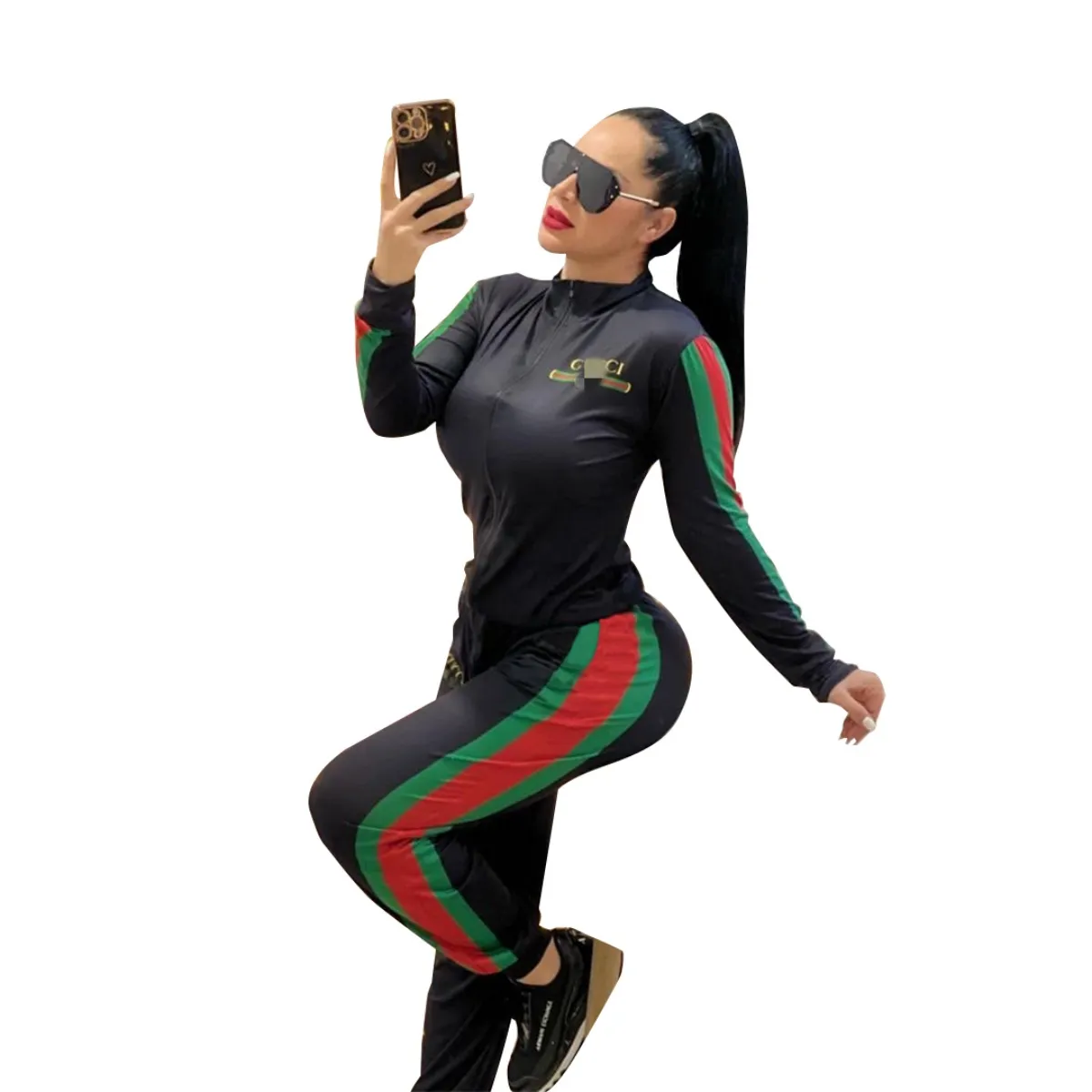 Sweatsuits casuales impresos casuales de dos piezas chaqueta y pantalones de chapas de chapas gratis barco gratis