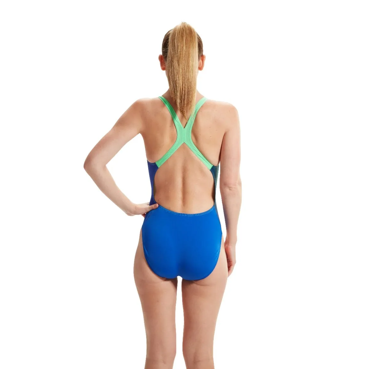 Traje de Baño Natación Mujer Speedo Placement Digital Powerback Azul
