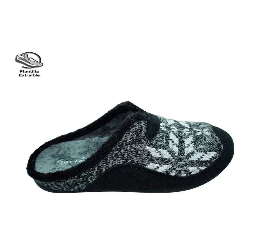 ZAPATILLA GARZÓN 8450.307 CASA HOMBRE PANTUFLA LANA ORACLE NEGRO ZUECO CON BANDA PICOS PLANTILLA EXTRAÍBLE 26591