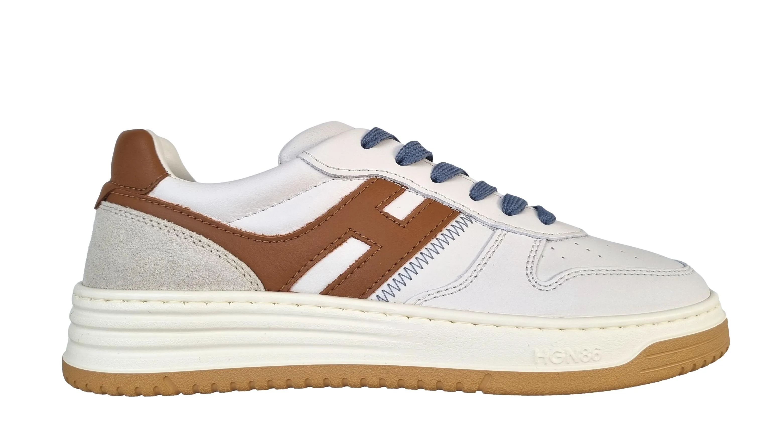 Zapatillas de hombre Hogan H630 baloncesto HXM6300EU50ODZ0FRK blanco y marrón