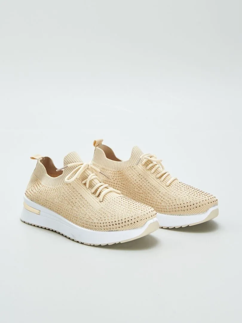 ZAPATILLAS TIPO CALCETíN CON STRASS  BEIGE