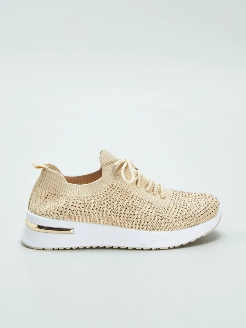 ZAPATILLAS TIPO CALCETíN CON STRASS  BEIGE