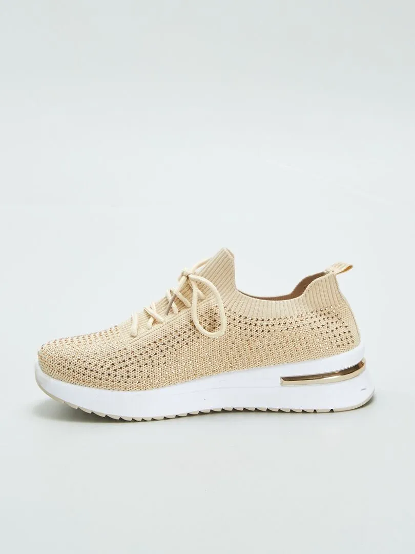 ZAPATILLAS TIPO CALCETíN CON STRASS  BEIGE