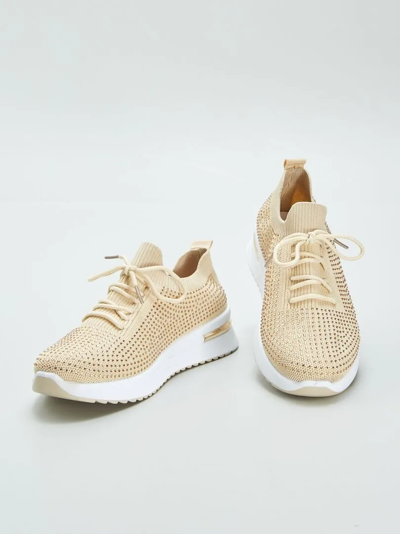 ZAPATILLAS TIPO CALCETíN CON STRASS  BEIGE