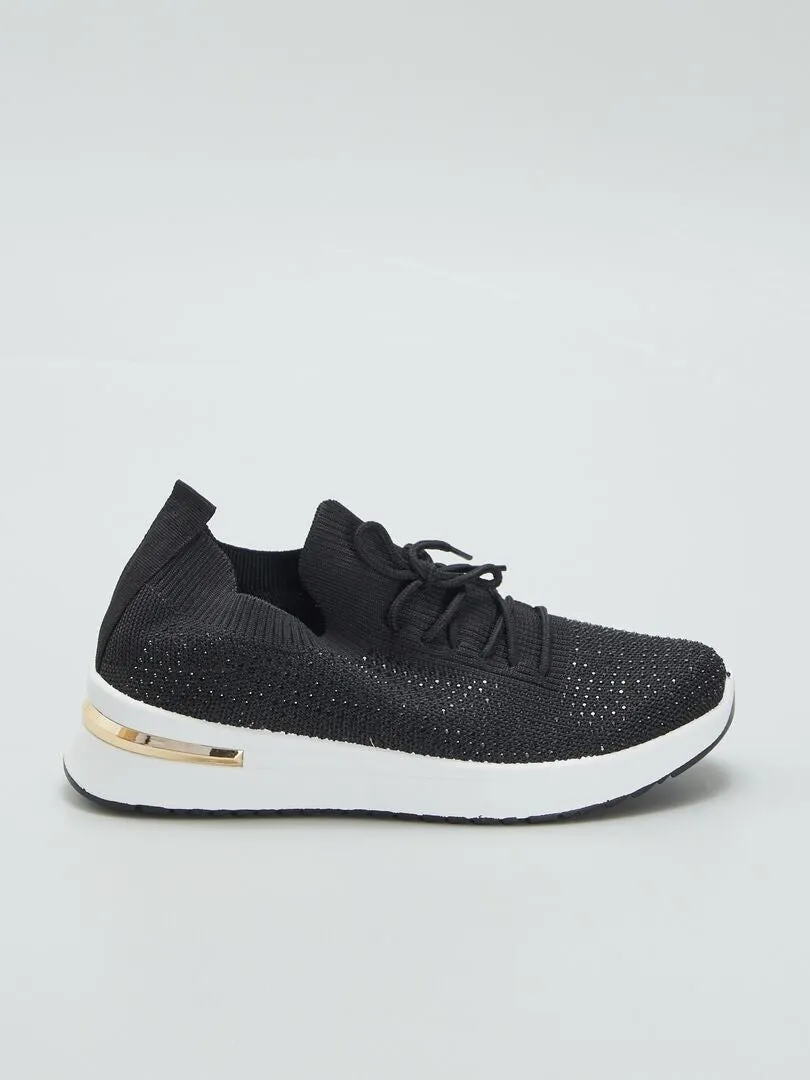 ZAPATILLAS TIPO CALCETíN CON STRASS  NEGRO
