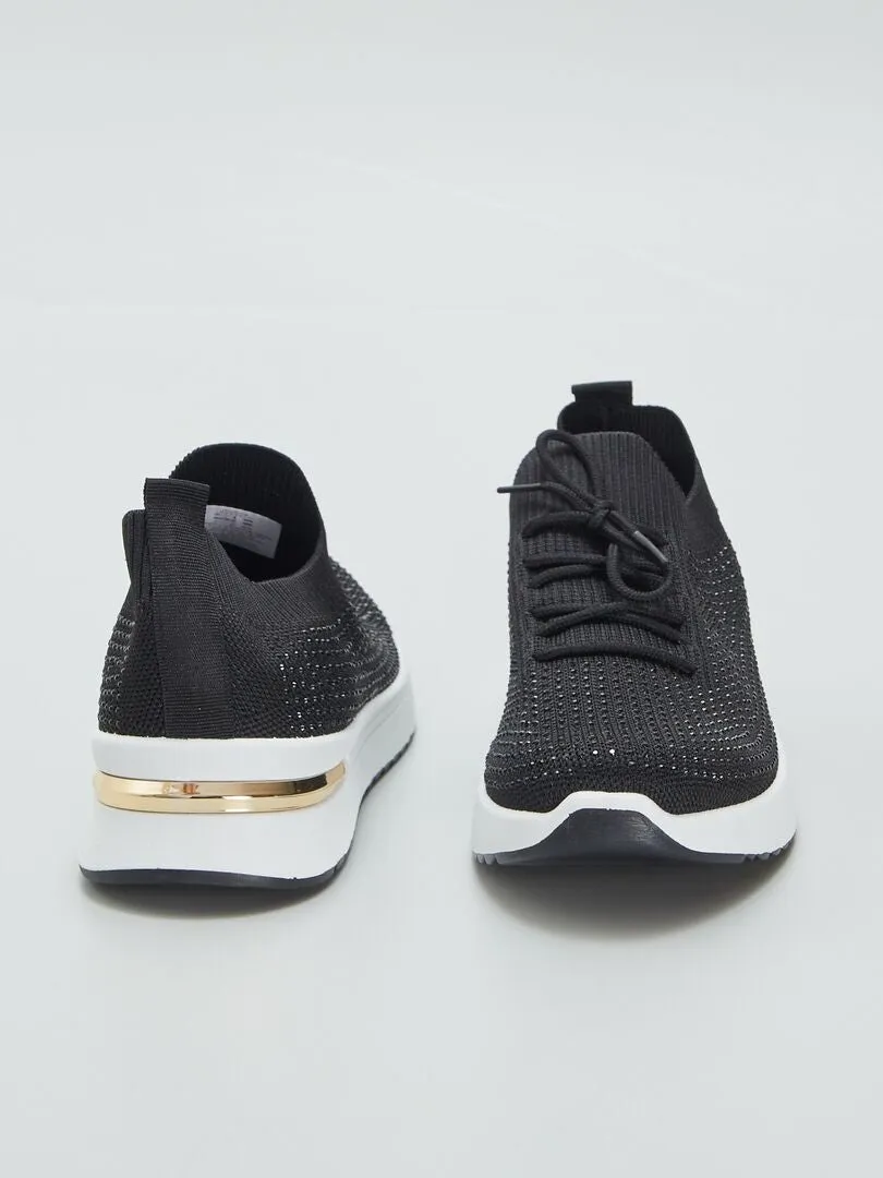 ZAPATILLAS TIPO CALCETíN CON STRASS  NEGRO