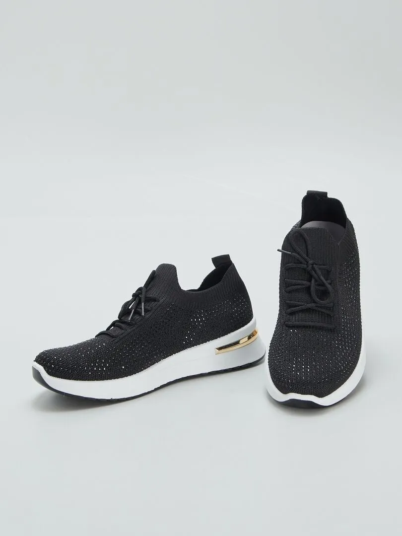 ZAPATILLAS TIPO CALCETíN CON STRASS  NEGRO