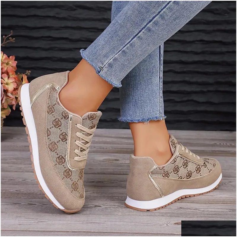 Zapatos informales Fashion Gray 2024 Spring Sneaker Brand Womens Khaki Vcanized Plus Tamaño 42 Comunicial Baloncesto 240611 Drop
